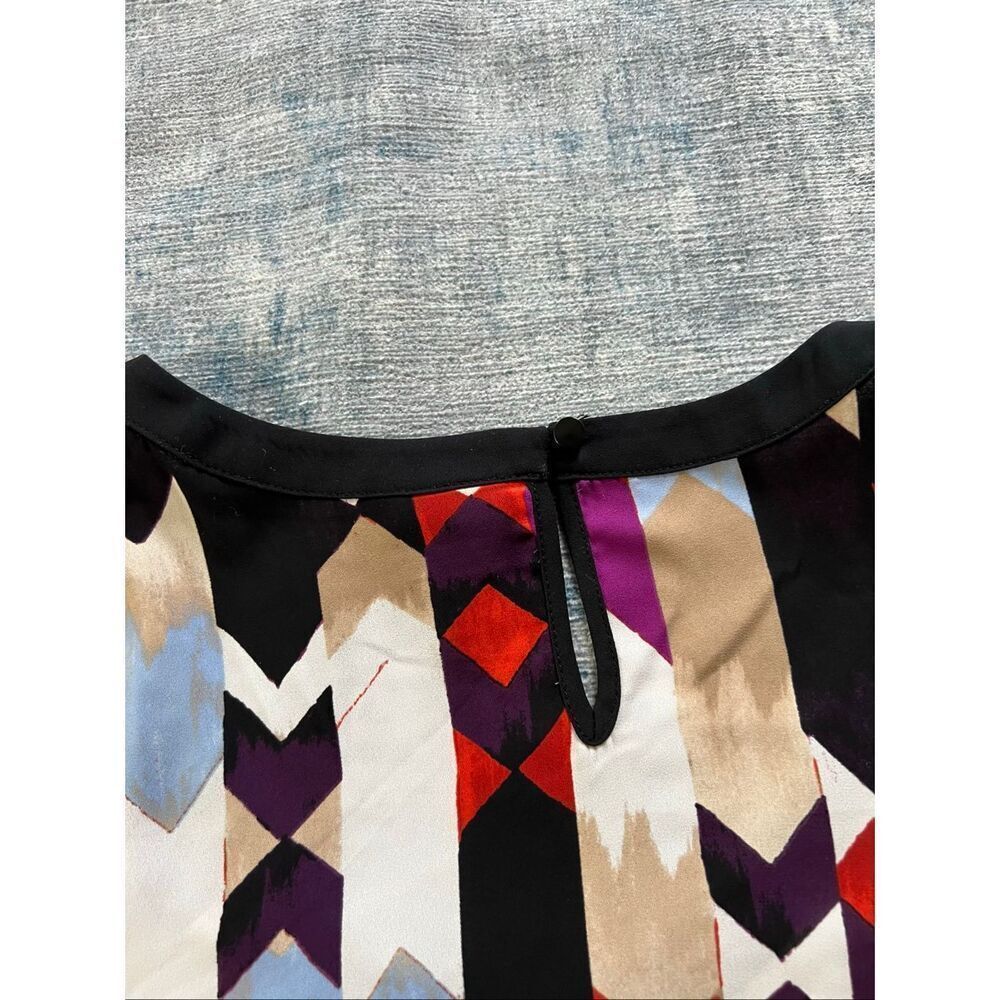 Worthington Ivory Black Cream Blue Red Geometric Chevron Short Sleeve Blouse 3X - Picture 5 of 6